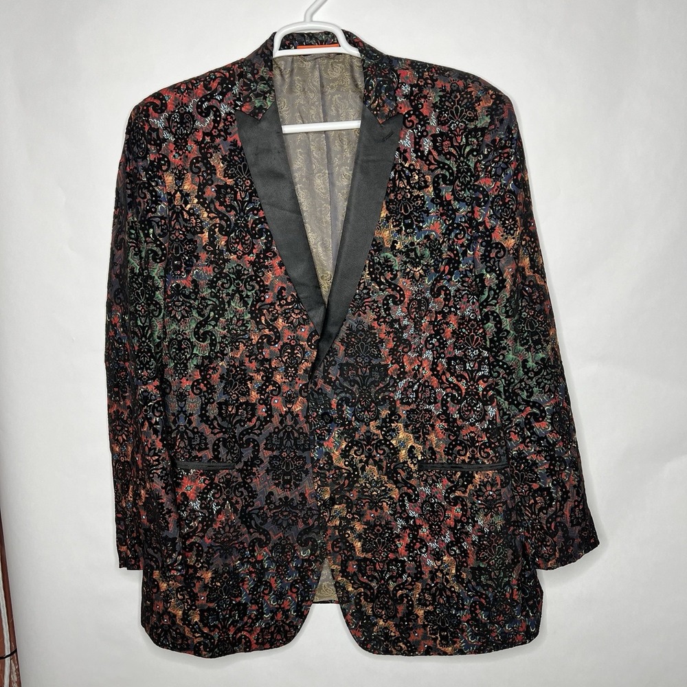 Tallia Velvet Burnout Jacquard Blazer Mens 48XL Colorful Sport Coat 2 Button